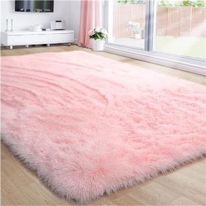 Pink Area Rug for Girls Bedroom,Fluffy Shag 4'X6' Living Room,Furry Carpet Kids